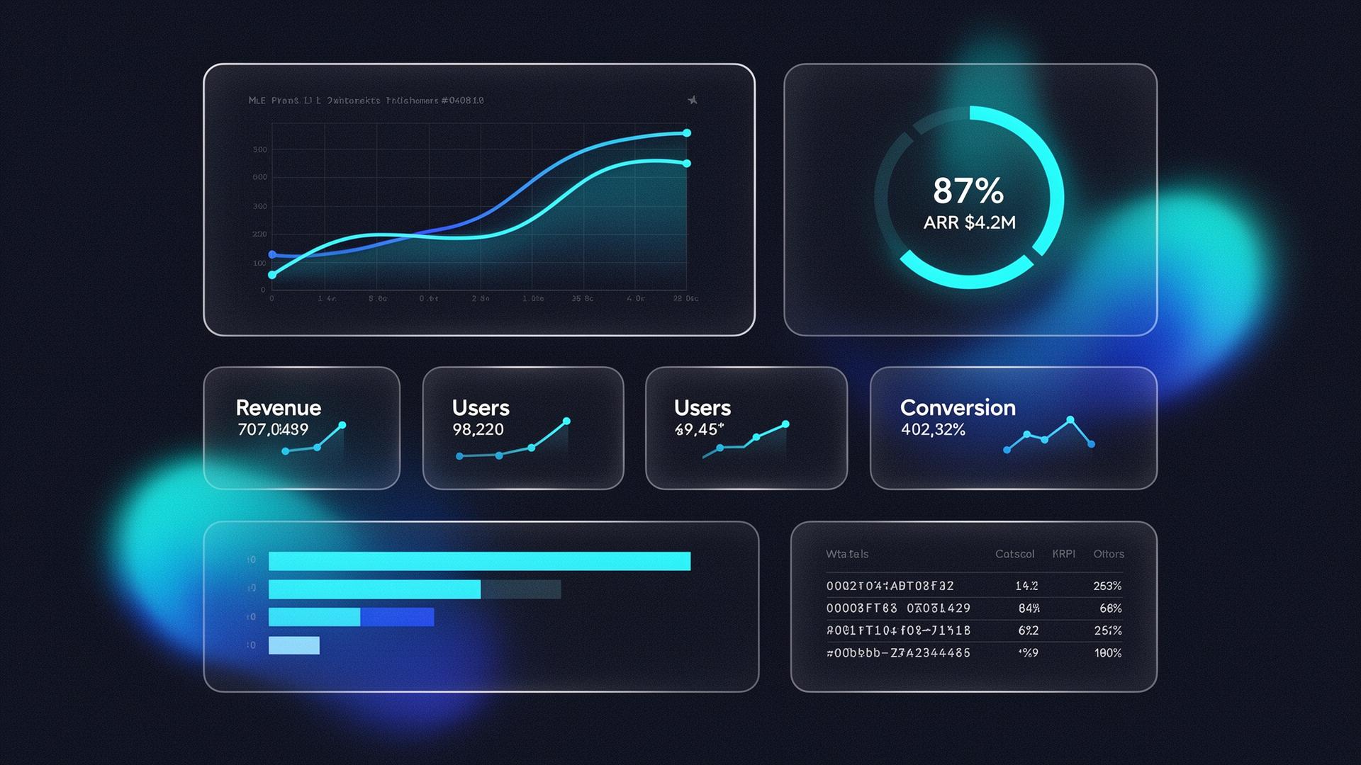 Dashboard preview of a SaaS platform built by Kakra showing revenue, conversion and growth metrics